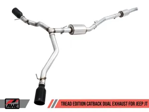 AWE 20-21 Jeep Gladiator JT 3.6L Tread Edition Cat-Back Dual Exhaust - Diamond Black Tip