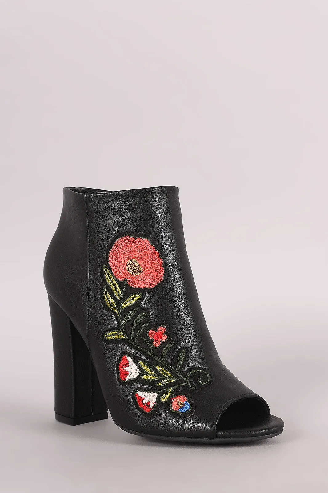 Bamboo Floral Patch Chunky Heeled Ankle Boots