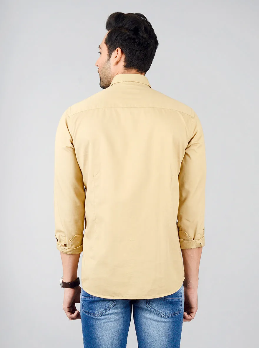 Beige Solid Slim Fit Casual Shirt | JadeBlue