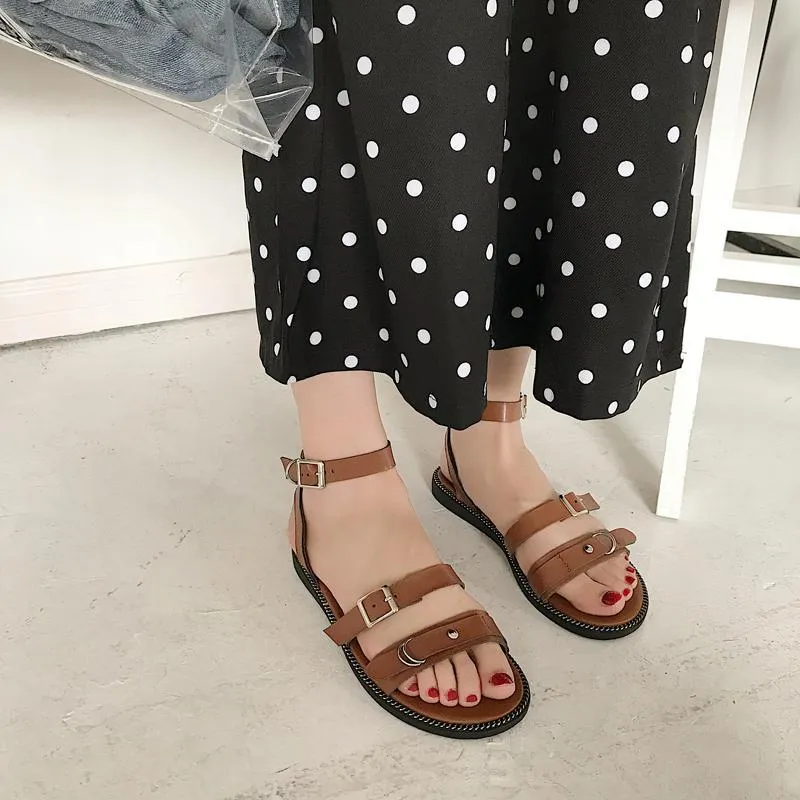 Black Brown Buckle Straps Gladiator Sandals