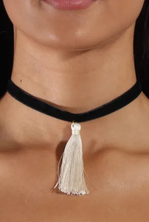 Black Velvet Strap Tassel Choker - Freyja