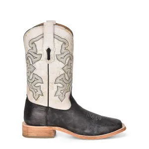 Corral Mens Distressed Embroidery Black/White Cowhide 12in Cowboy Boots