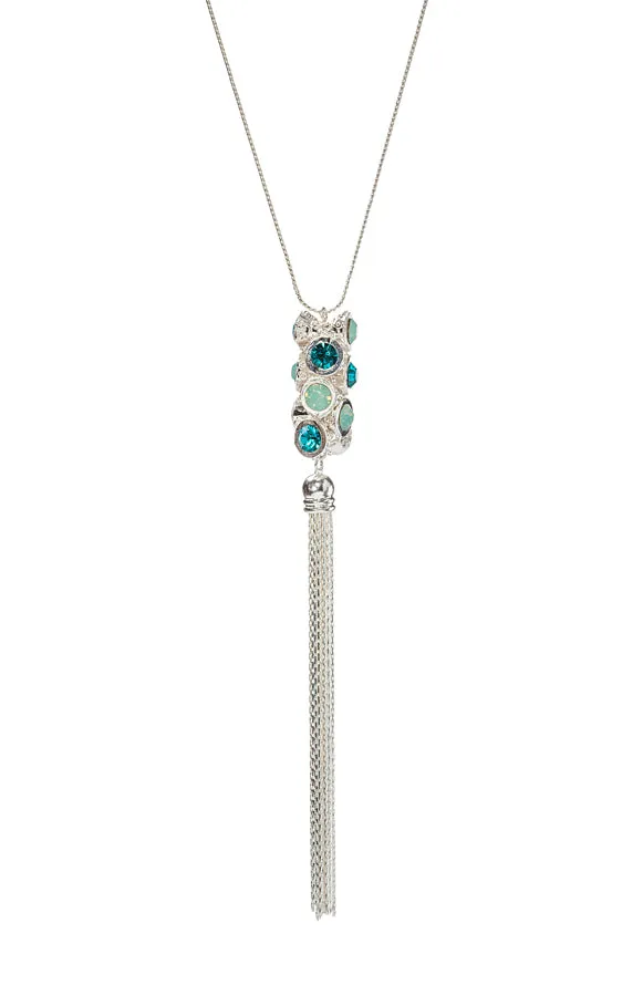 Crystal Pave Stoplight Tassel Long Pendant Necklace