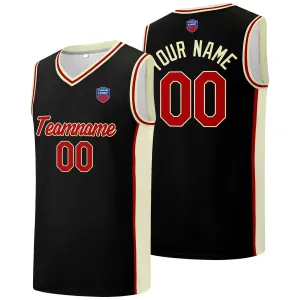 Custom basketball jersey shorts for men and women. Embroidered and printed name, number and logo Black&Cream