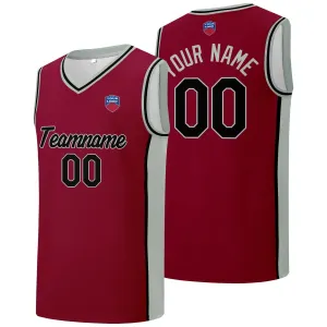 Custom basketball jersey shorts for men and women. Embroidered and printed name, number and logo Burgundy&Grey