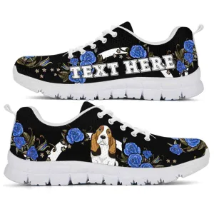 Custom Name Basset Sneaker, Basset Hound Dog Lovers Sneakers Gym Rose Blue Flower Running Shoes, Best Running Shoes