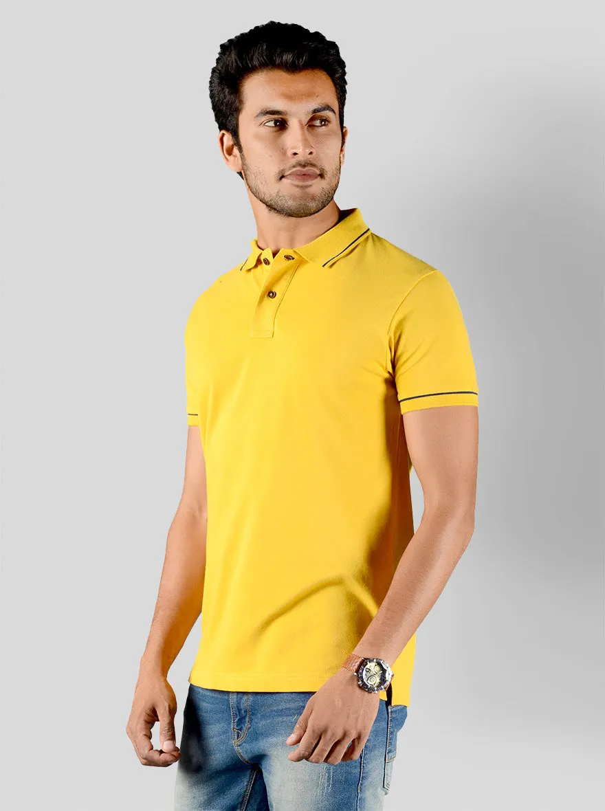 Daffodil Yellow Solid Slim Fit Polo T-shirt | Greenfibre