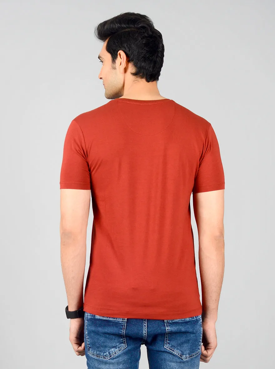 Garnet Red Printed Slim Fit T-shirt | JadeBlue