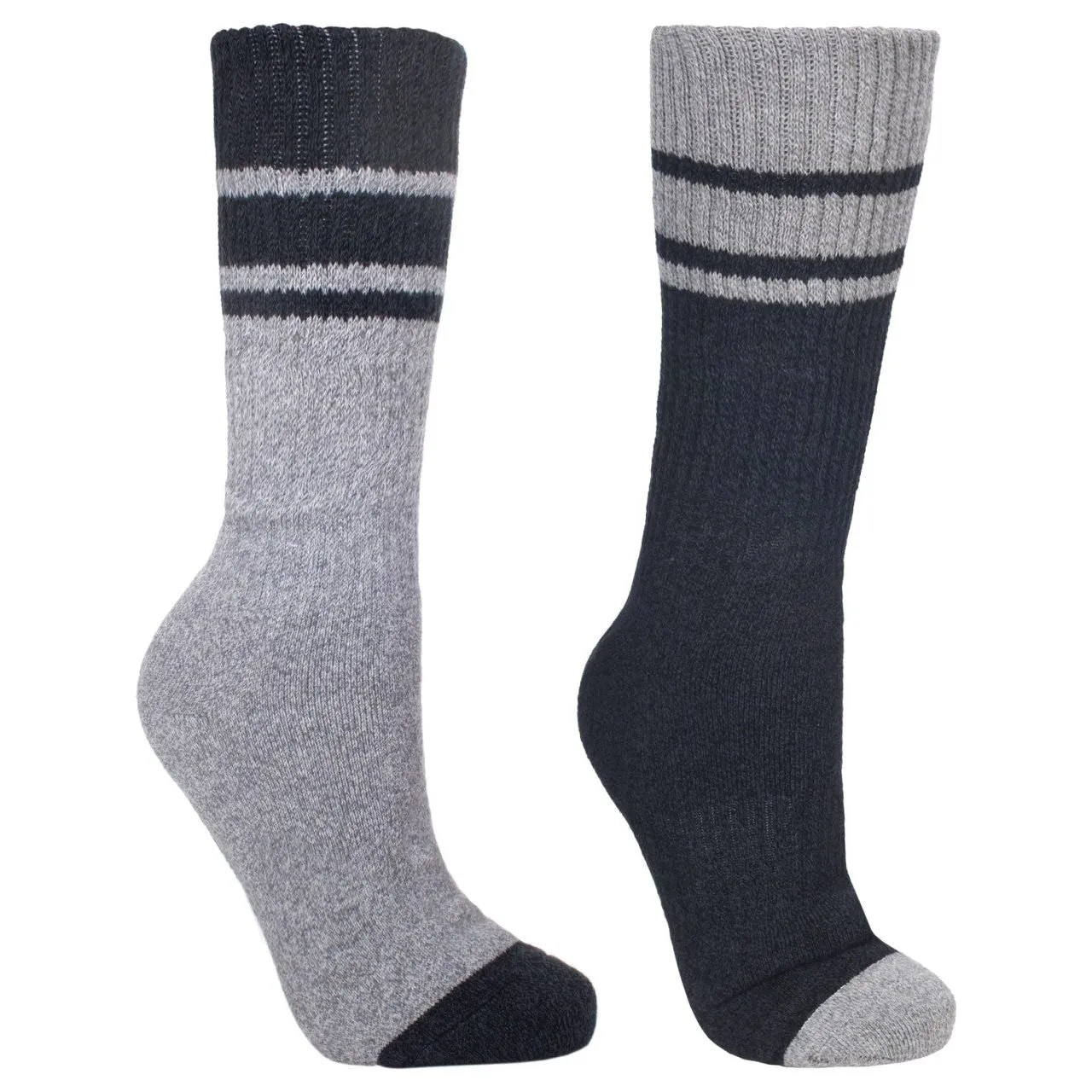 Hitched Mens Hiking Socks 2 Pack - Black / Grey Marl