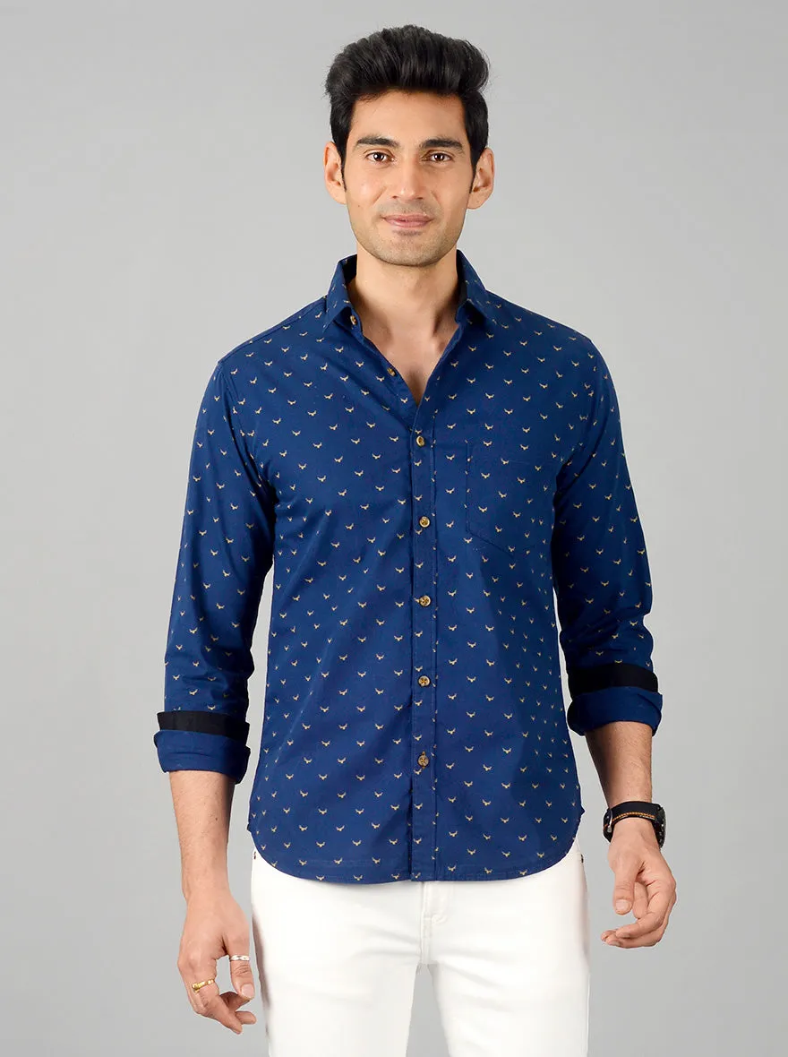 Insignia Blue Printed Slim Fit Casual Shirt | Greenfibre