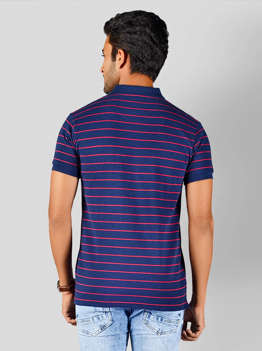 Insignia Blue Striped Slim Fit Polo T-shirt | Greenfibre