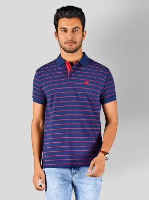 Insignia Blue Striped Slim Fit Polo T-shirt | Greenfibre