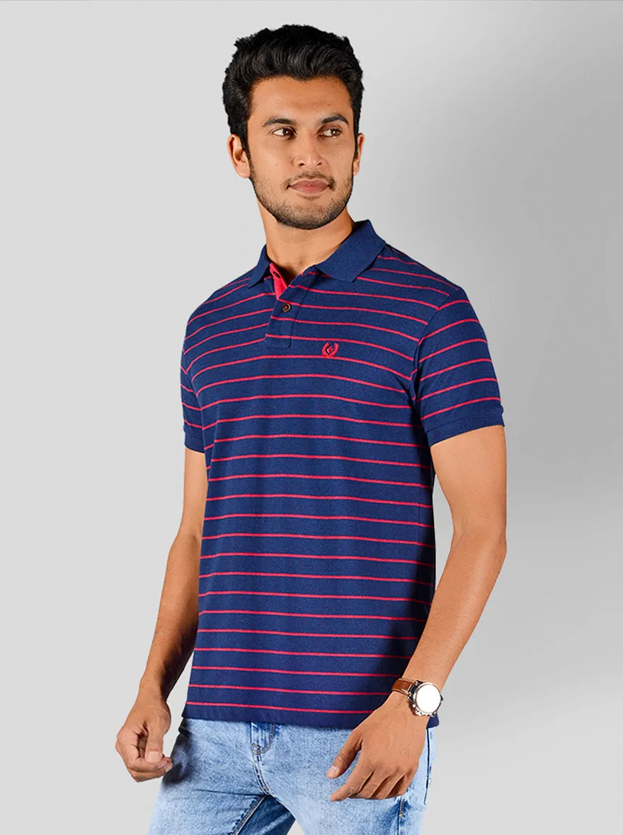 Insignia Blue Striped Slim Fit Polo T-shirt | Greenfibre