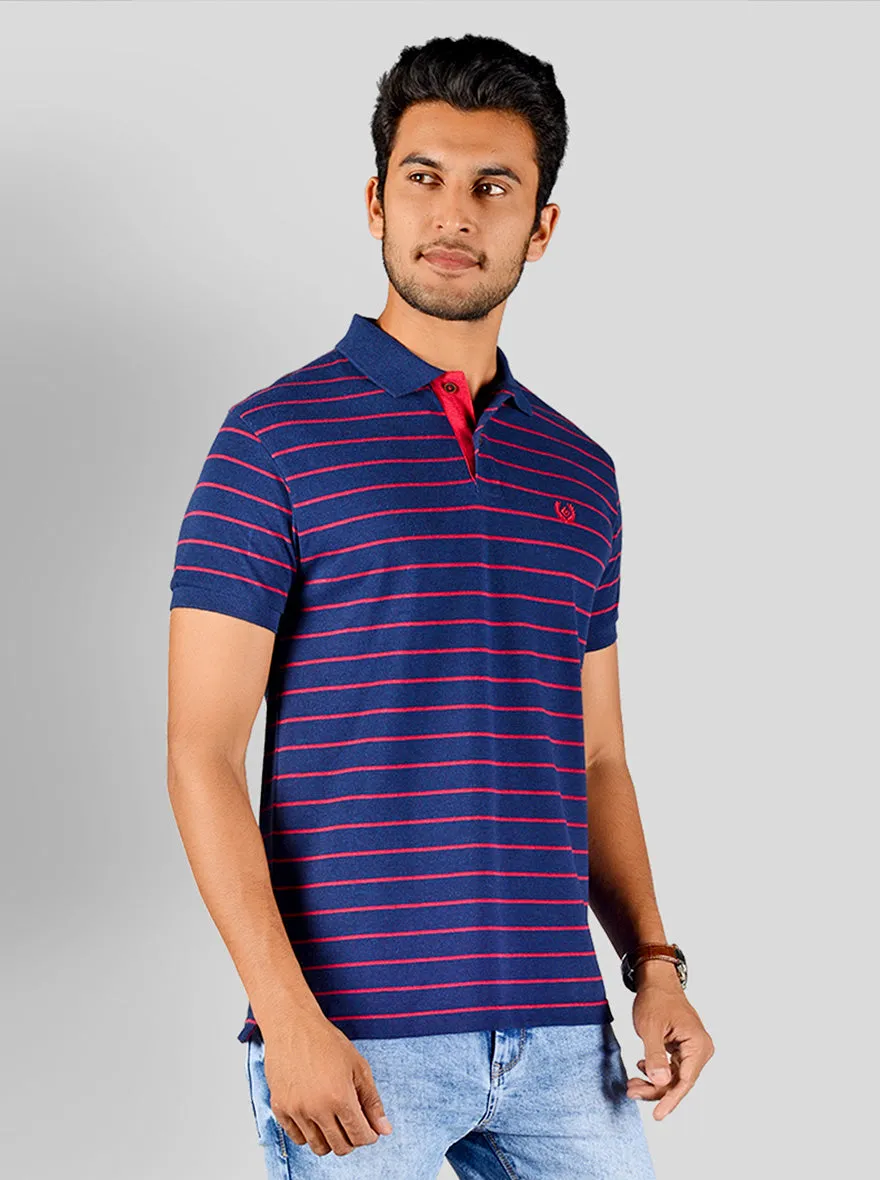 Insignia Blue Striped Slim Fit Polo T-shirt | Greenfibre