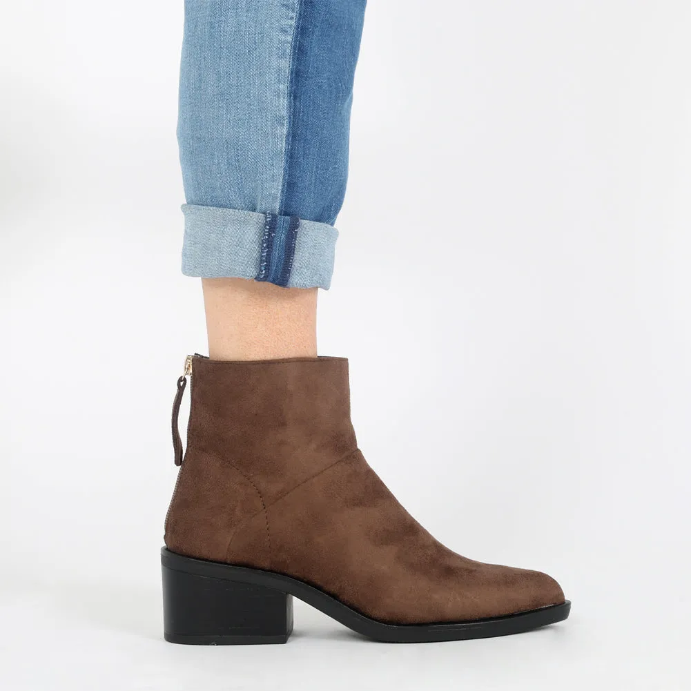 Isabella Ankle Boots in Taupe Faux Suede