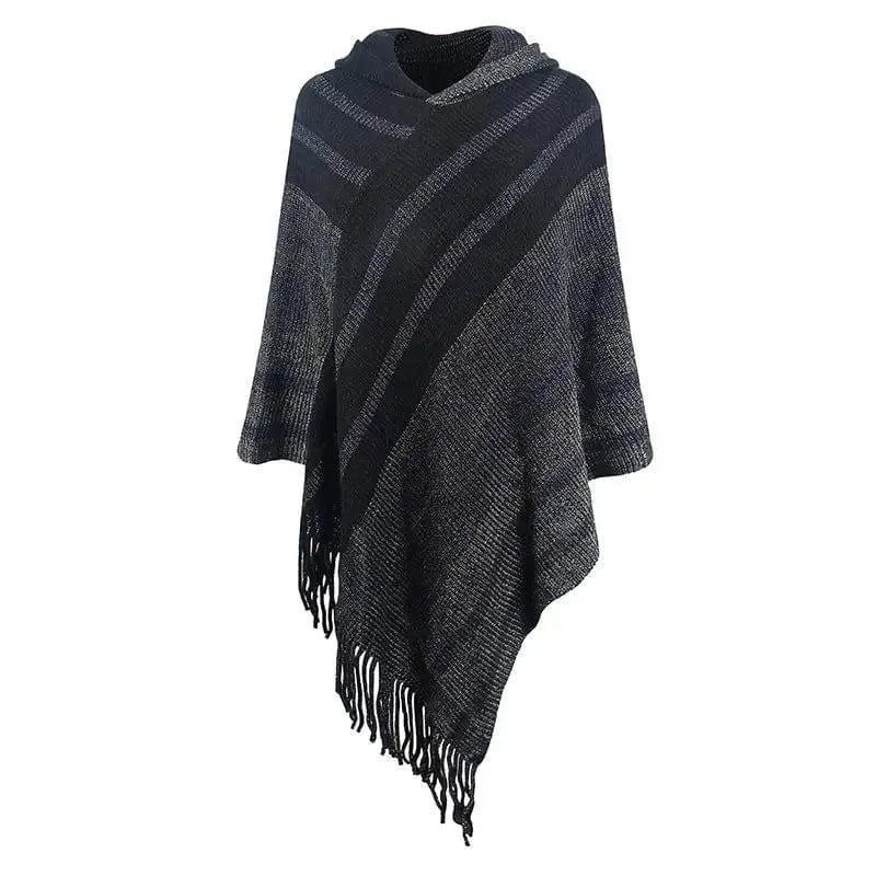 Knitted Tassel Shawl Cape Women