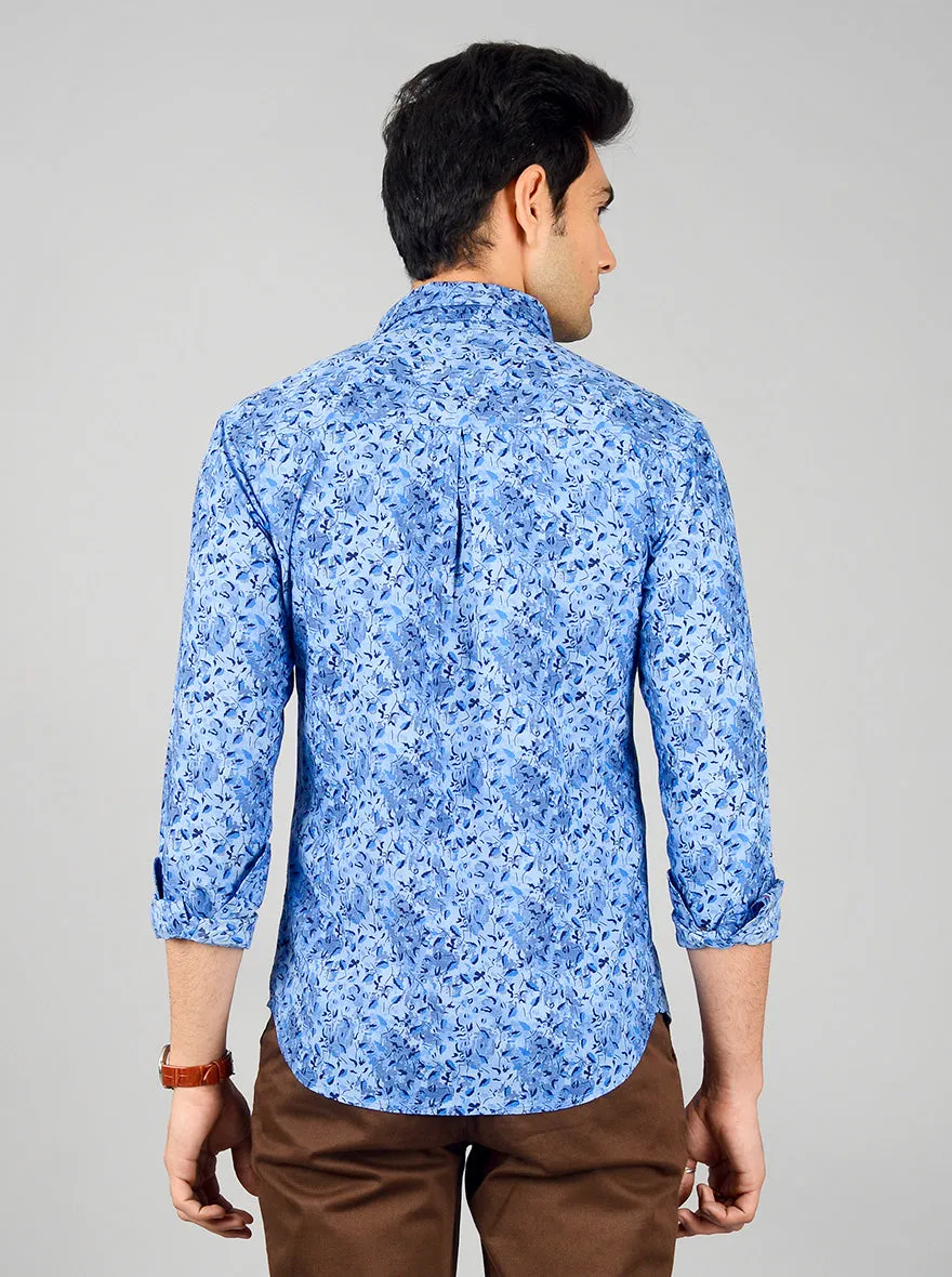 Marina Blue Printed Slim Fit Casual Shirt | Greenfibre