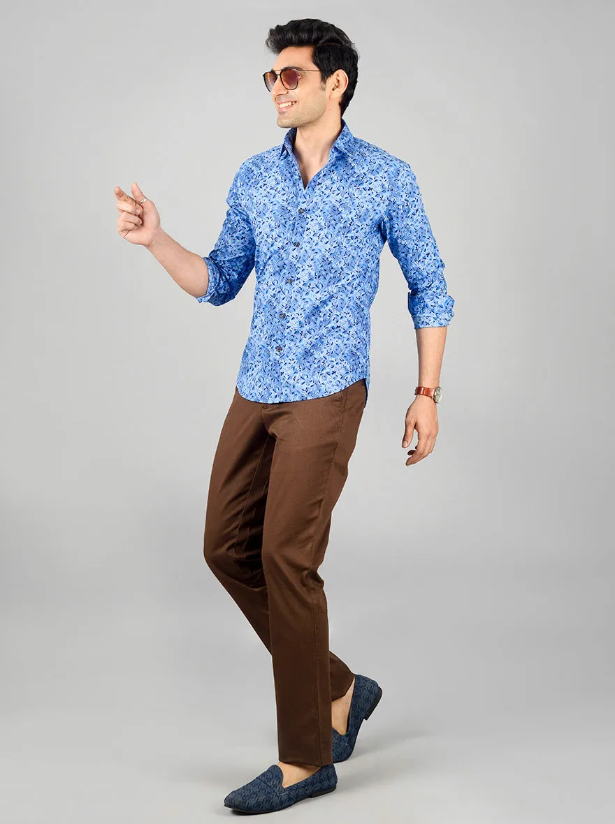 Marina Blue Printed Slim Fit Casual Shirt | Greenfibre