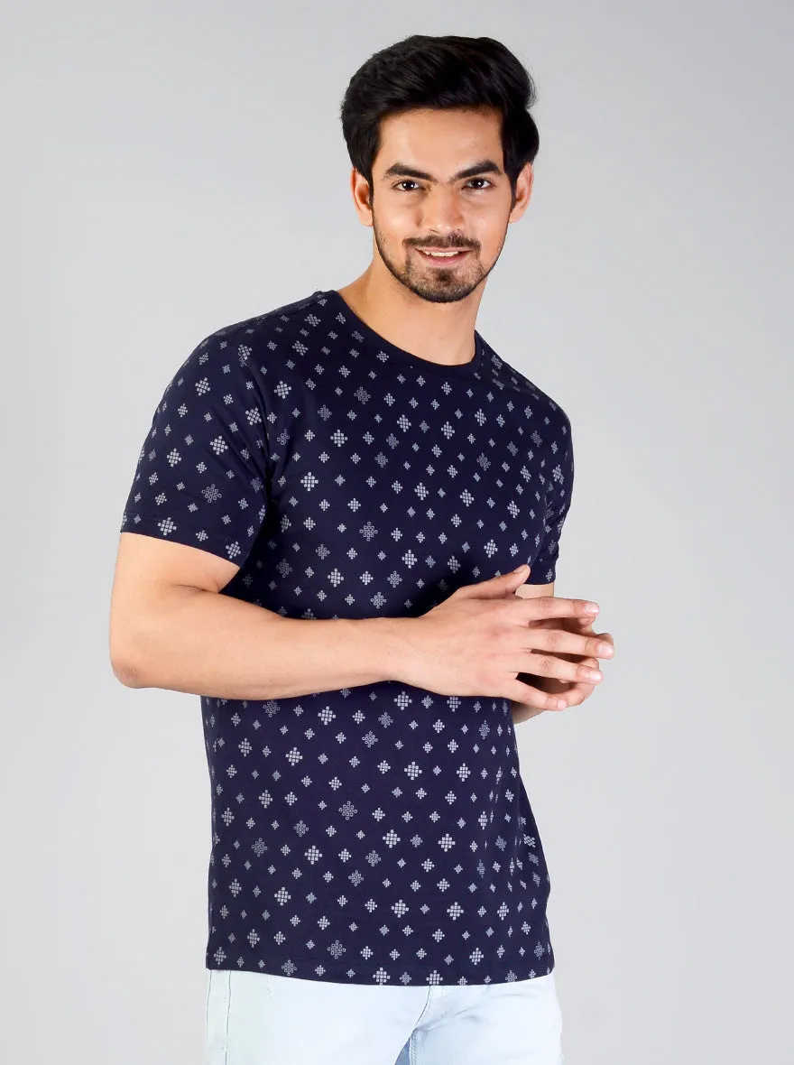 Medieval Blue Printed Slim Fit T-shirt | JadeBlue