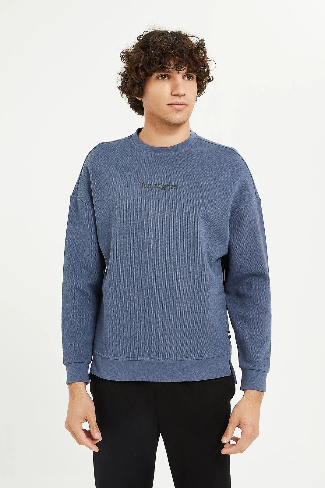 Men Blue Printed Logo Sweatshirt