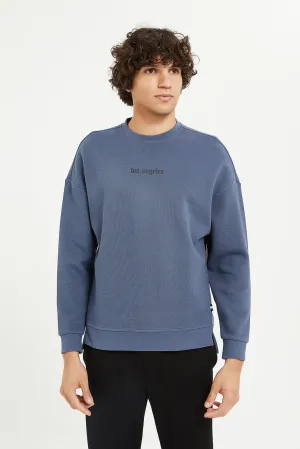 Men Blue Printed Logo Sweatshirt