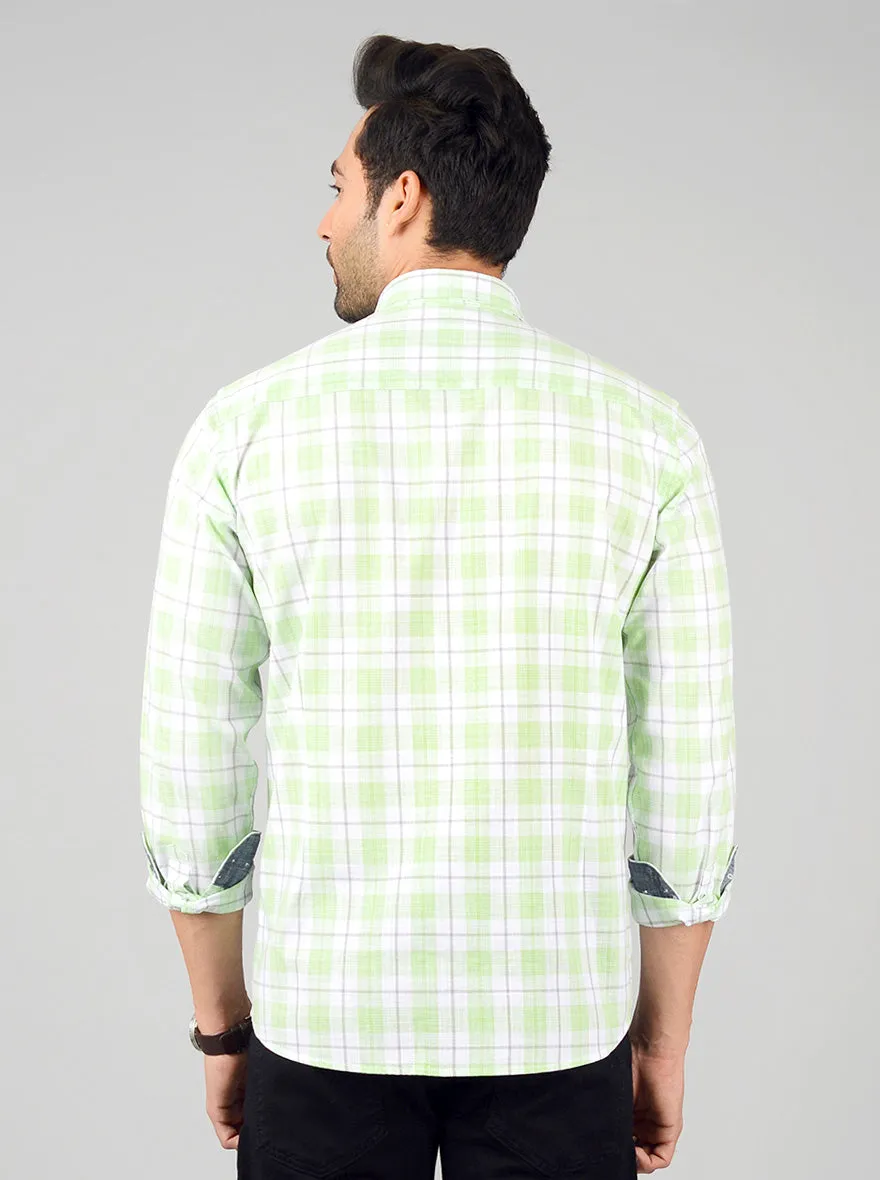 Mint & White Checked Slim Fit Casual Shirt | JadeBlue