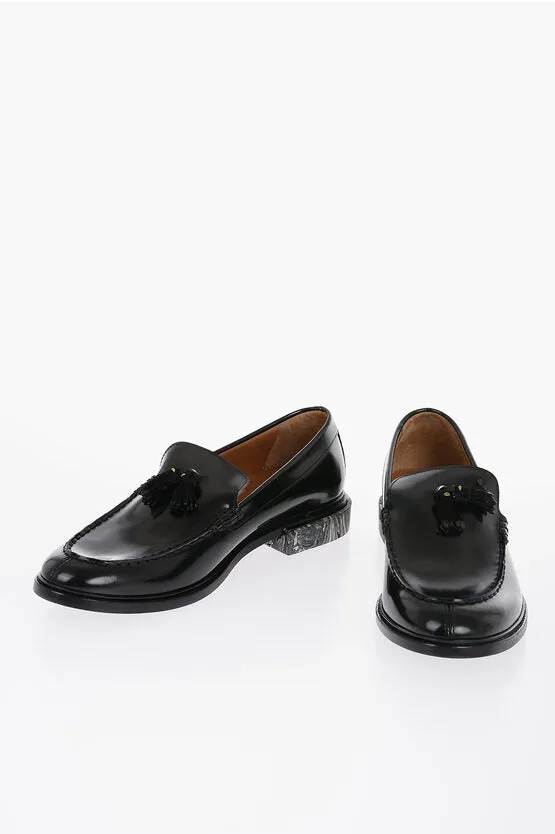 Off-White Leather Tassel Loafers with Marble-effect Sole