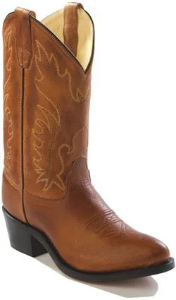 Old West Tan Canyon Youth Girls Corona Leather Narrow J Toe Cowboy Boots 4 D