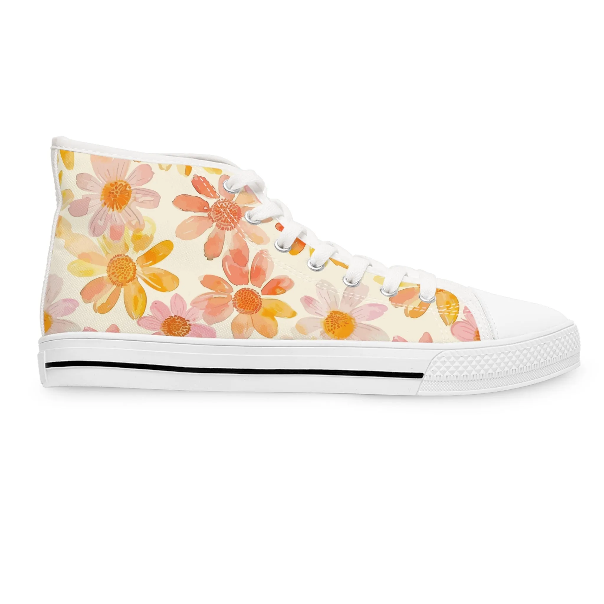 Orange Watercolor Flowers Women's High Top Sneakers