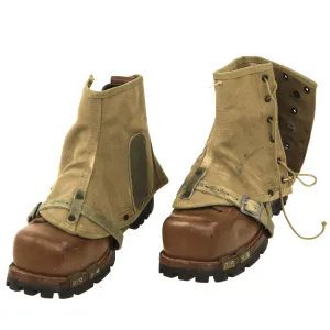 Original U.S. WWII Army Size 7 1/2D Ski Mountain Boots by A. Sandler Co. dated 1943 with Gaiters