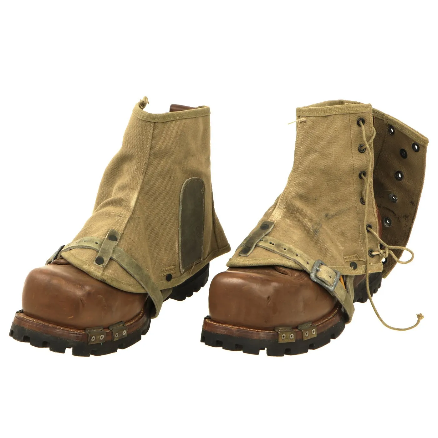 Original U.S. WWII Army Size 7 1/2D Ski Mountain Boots by A. Sandler Co. dated 1943 with Gaiters