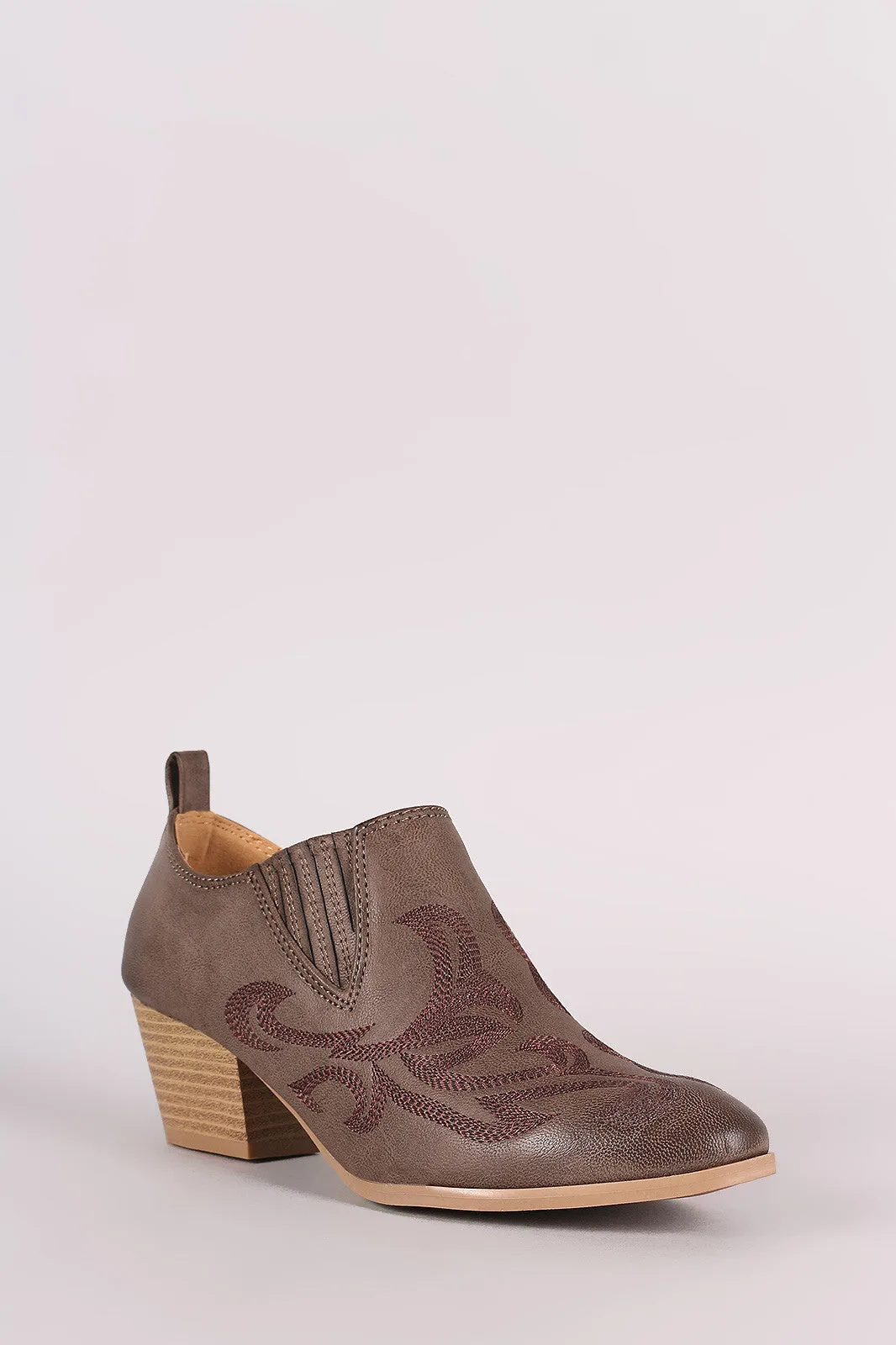 Qupid Western Etched Ankle Boots