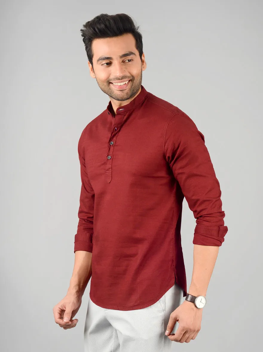 Rumba Red Solid Slim Fit Short Kurta | Greenfibre