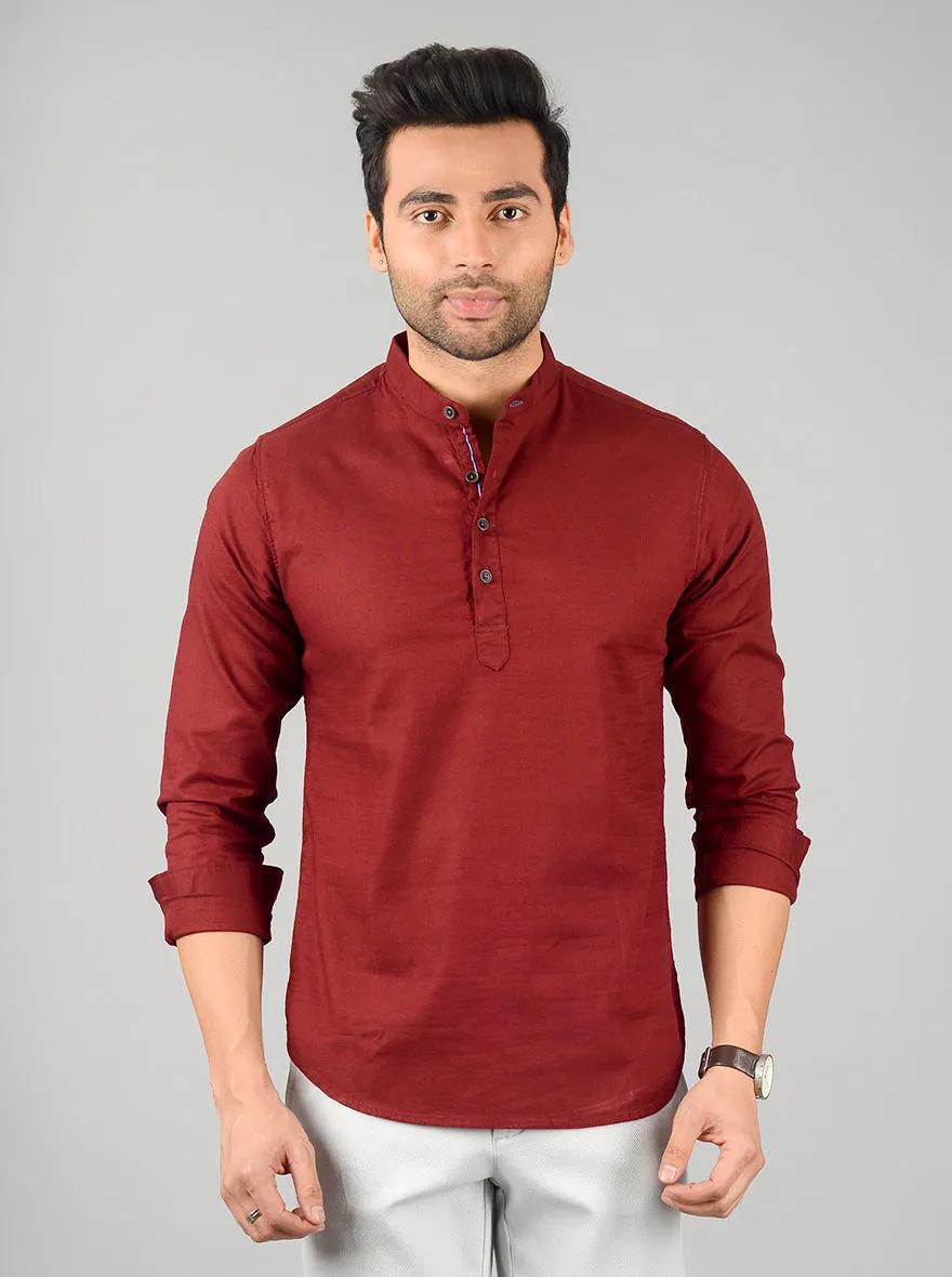 Rumba Red Solid Slim Fit Short Kurta | Greenfibre