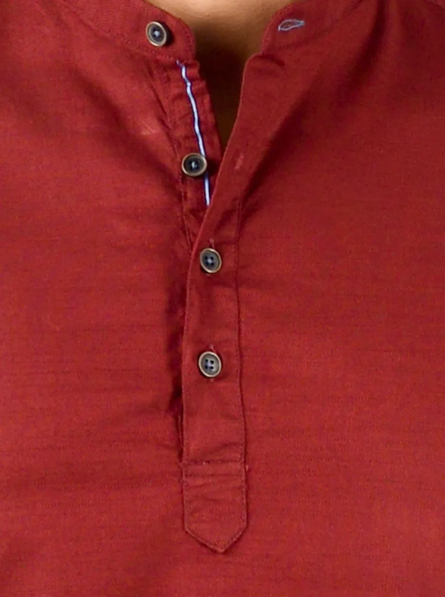 Rumba Red Solid Slim Fit Short Kurta | Greenfibre