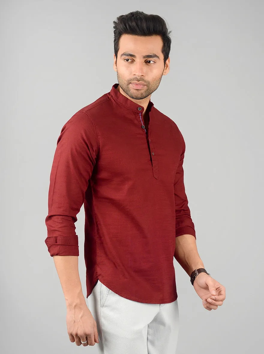 Rumba Red Solid Slim Fit Short Kurta | Greenfibre