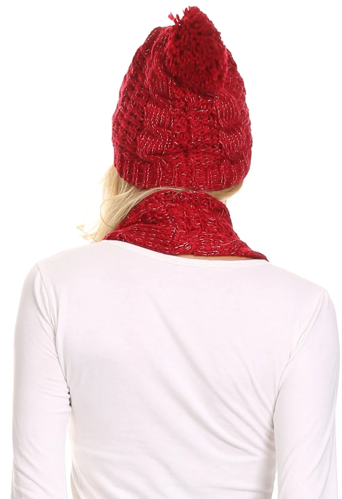 Sakkas Haile Metallic Threaded Woven Classic Hat Beanie And Infinity Scarf Set