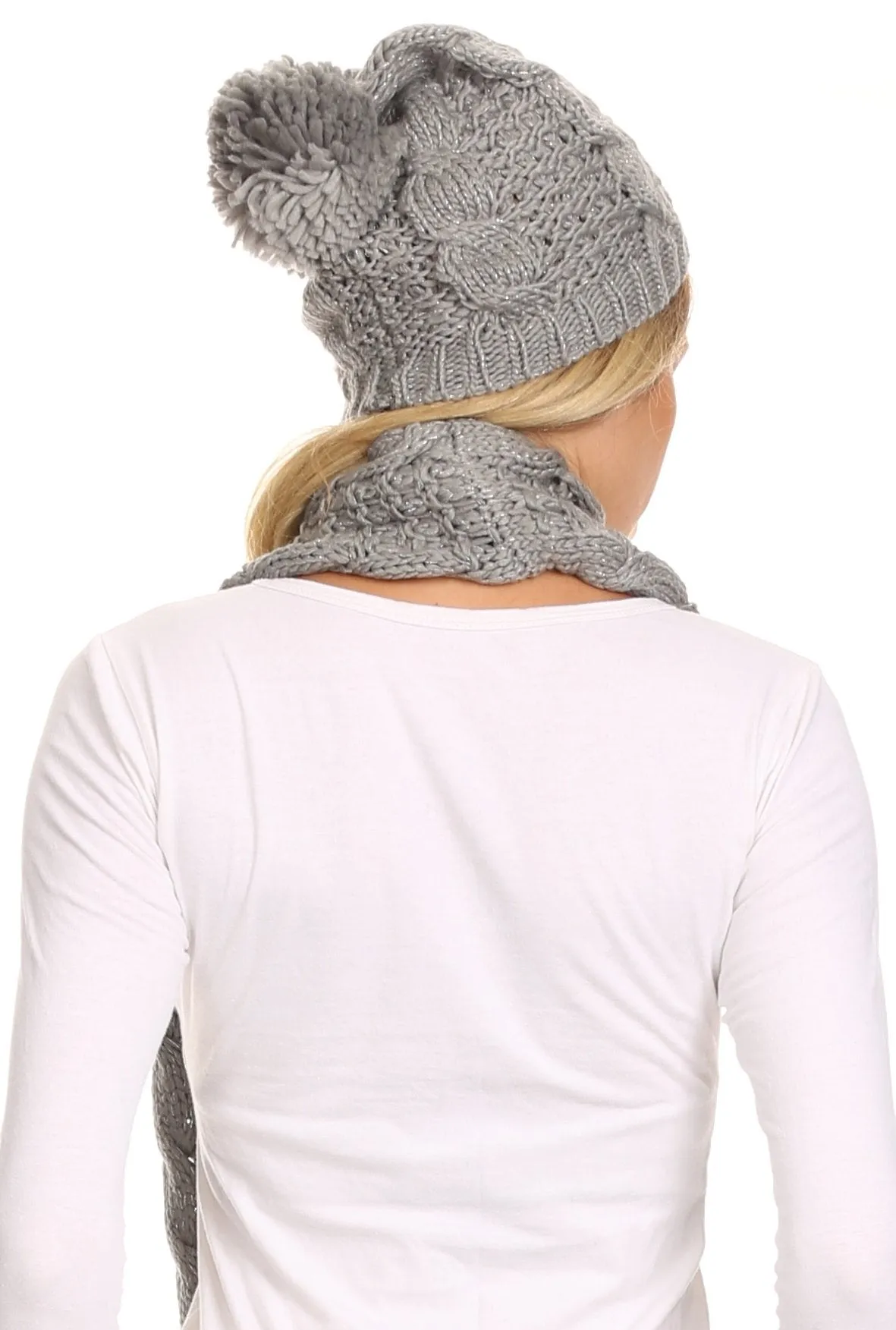 Sakkas Haile Metallic Threaded Woven Classic Hat Beanie And Infinity Scarf Set