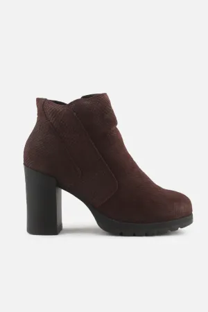 Stone Fly Zipper Block Heels Ankle Boots | Suede