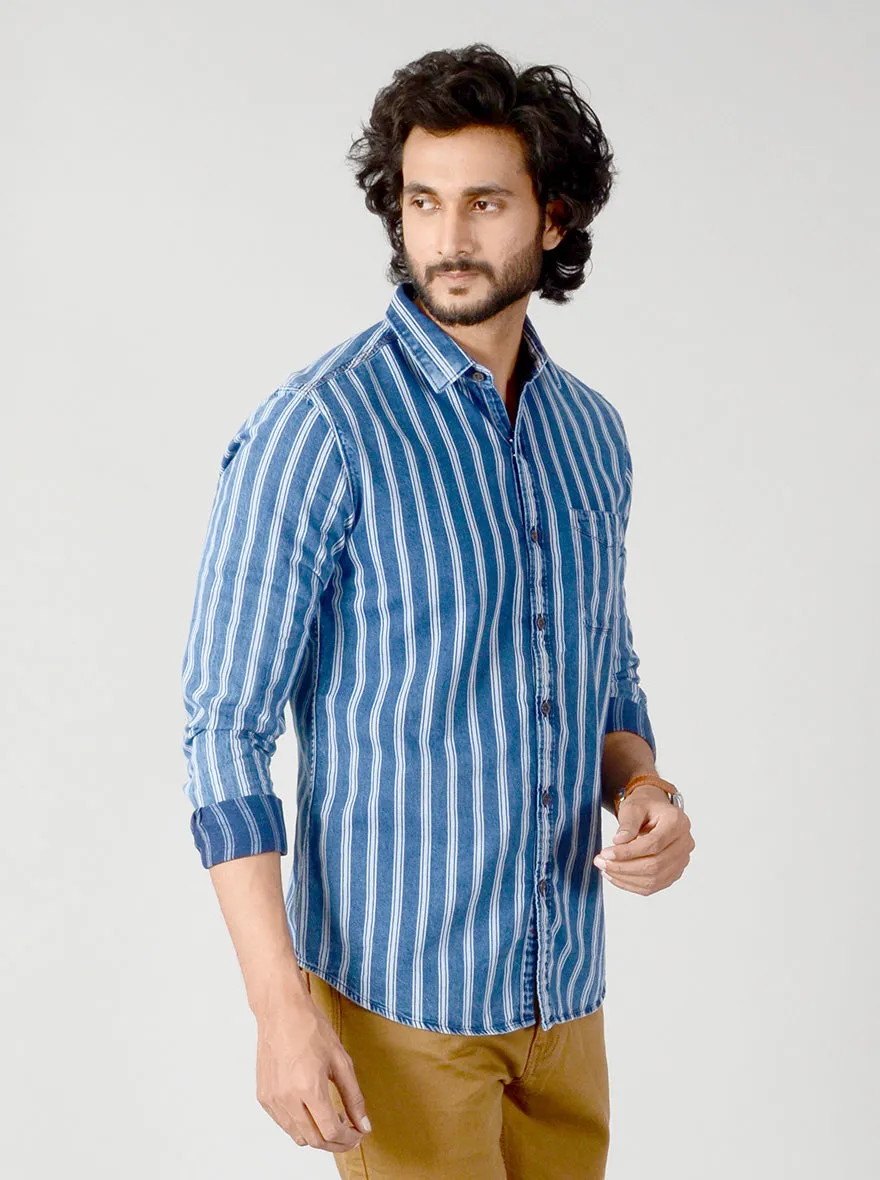 True Blue Striped Slim Fit Casual Shirt | JadeBlue