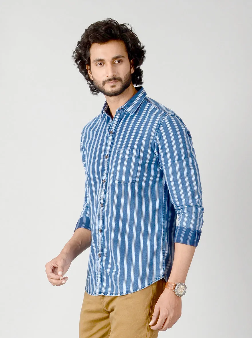 True Blue Striped Slim Fit Casual Shirt | JadeBlue