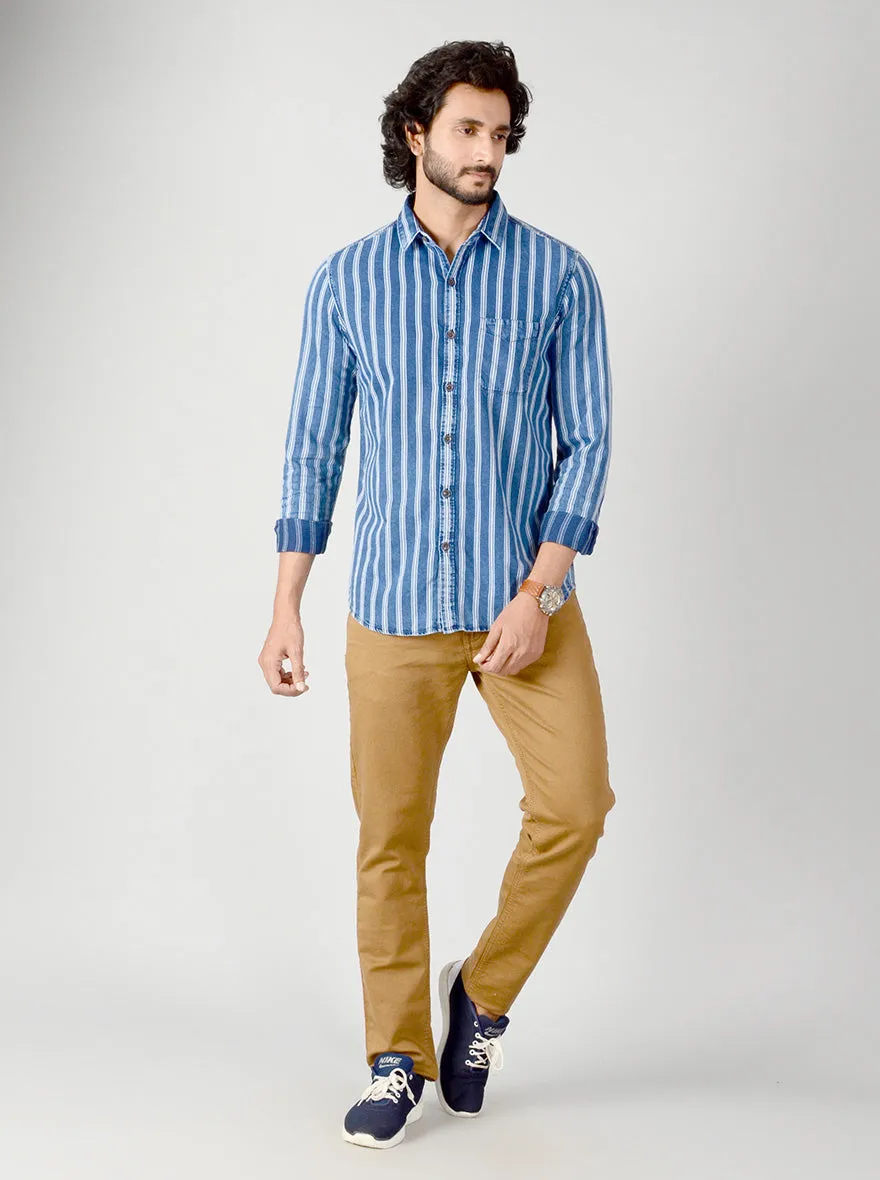 True Blue Striped Slim Fit Casual Shirt | JadeBlue