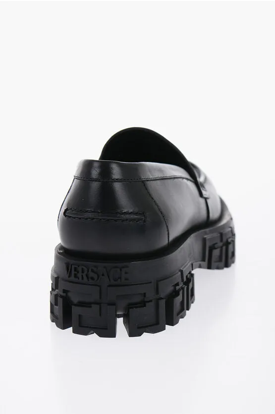 Versace Leather Penny Loafers With trigreca Sole