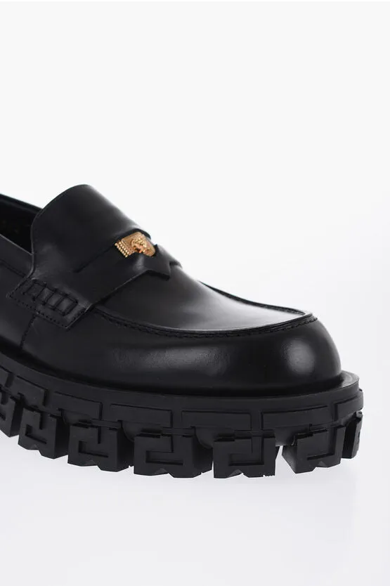 Versace Leather Penny Loafers With trigreca Sole