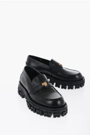 Versace Leather Penny Loafers With trigreca Sole