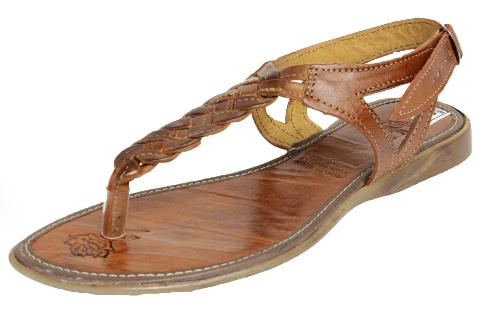 Womens Authentic Huaraches Real Leather Sandals T Strap Cognac - #232