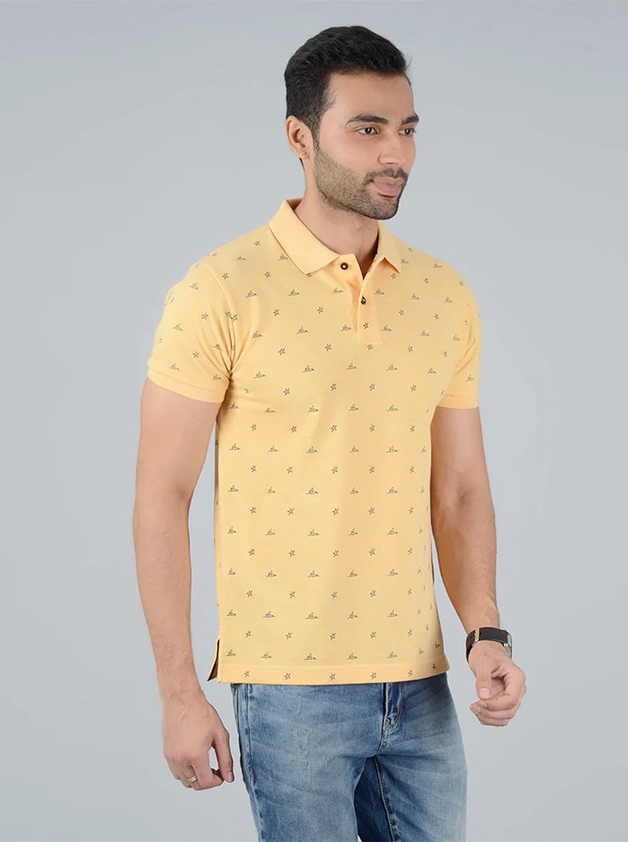 Yellow Printed Slim Fit Polo T-Shirt | Greenfibre